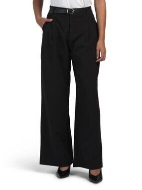 GEMMA+ JANE Double Pleat Wide Leg Pants With Belt